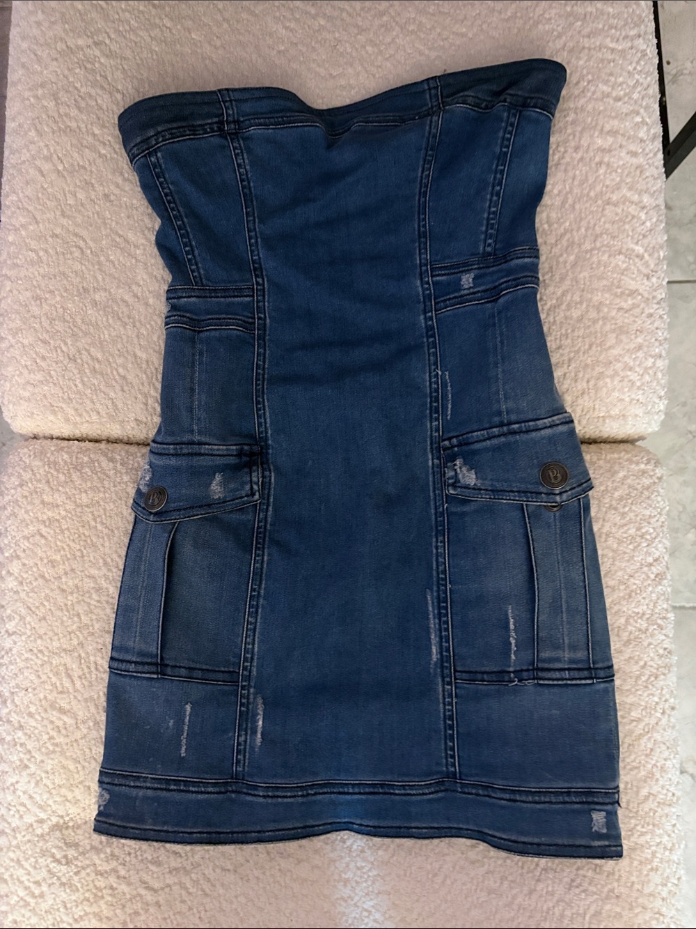 Pierre Balmain Strapless Dark Blue Denim Mini Dress
